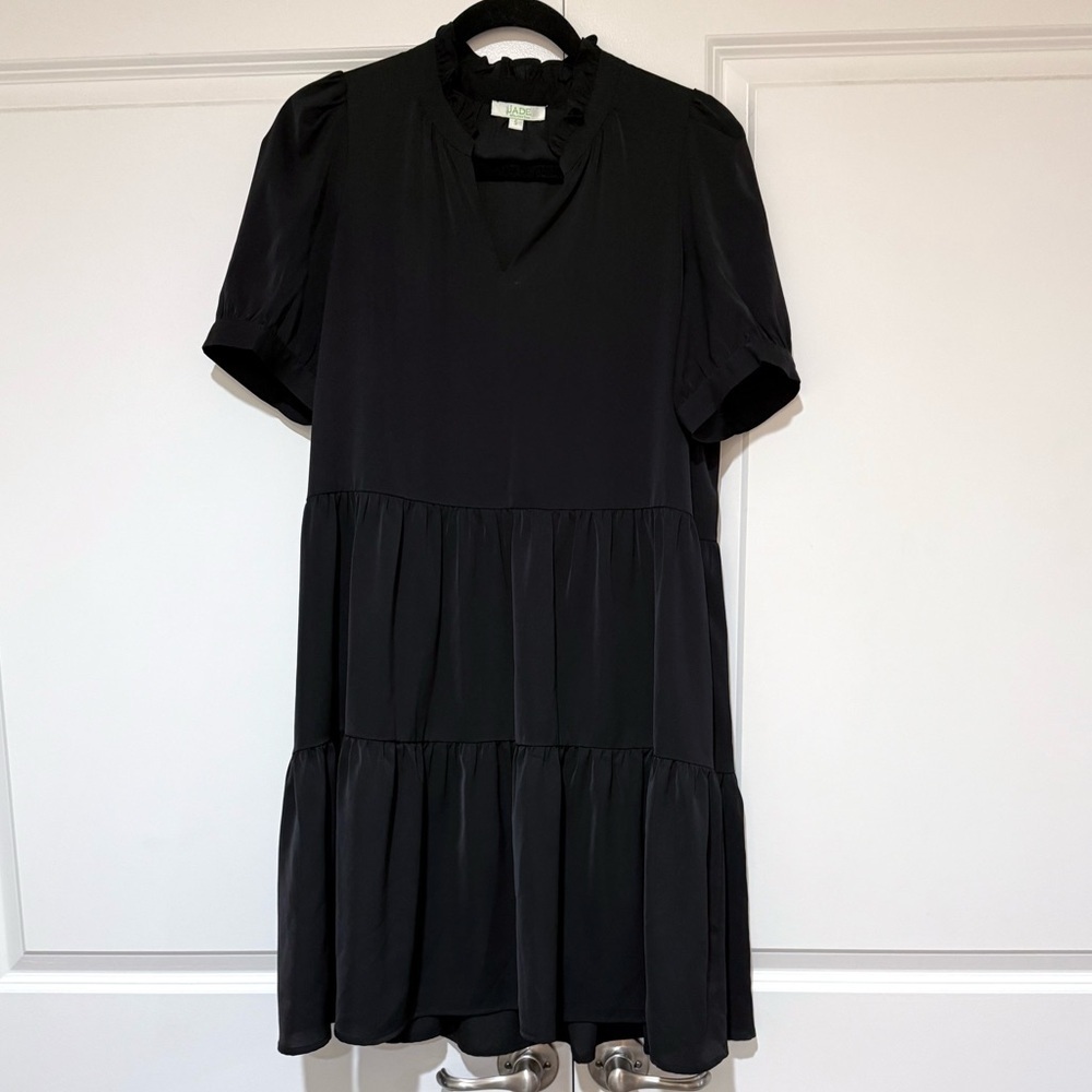 Jade Black Melody Tam Tiered Ruffle-Neck Dress Lined With Pockets
